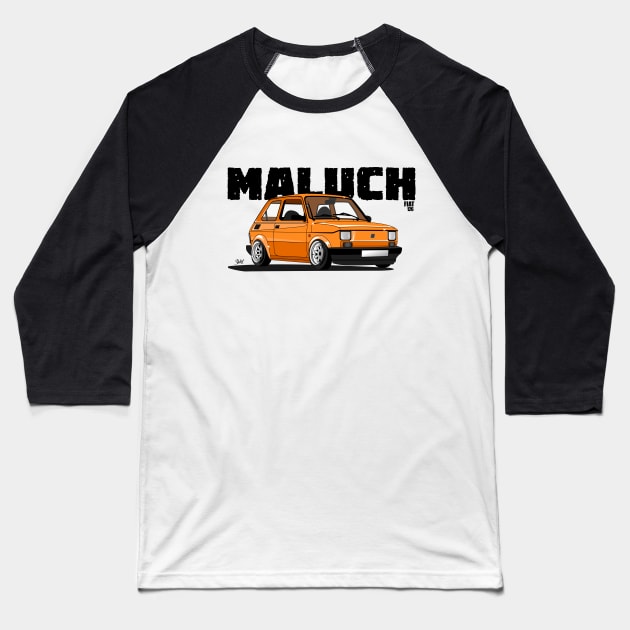 Fiat 126p Maluch Orange Baseball T-Shirt by shketdesign